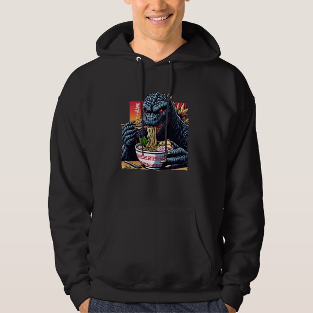 Moletom Funny Kaiju Comendo Ramen Monstro Japonês Bi (Frente)