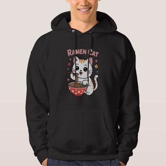 Moletom Funny Kawaii Cat Eating Ramen (Frente)