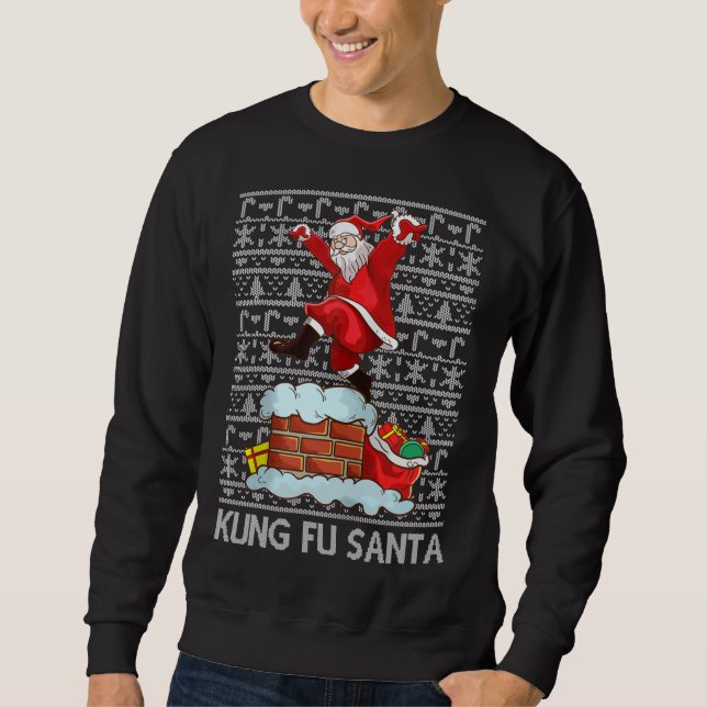 Moletom Funny Kung Fu Santa Claus Chimney Ugly Christmas S (Frente)