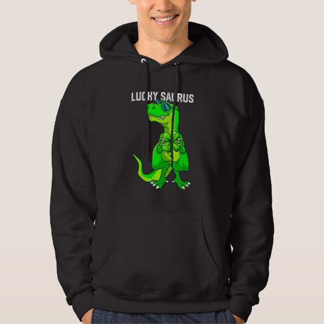Moletom Funny Lucky Saurus Dinosaur Irish Shamrock Rua Pat (Frente)