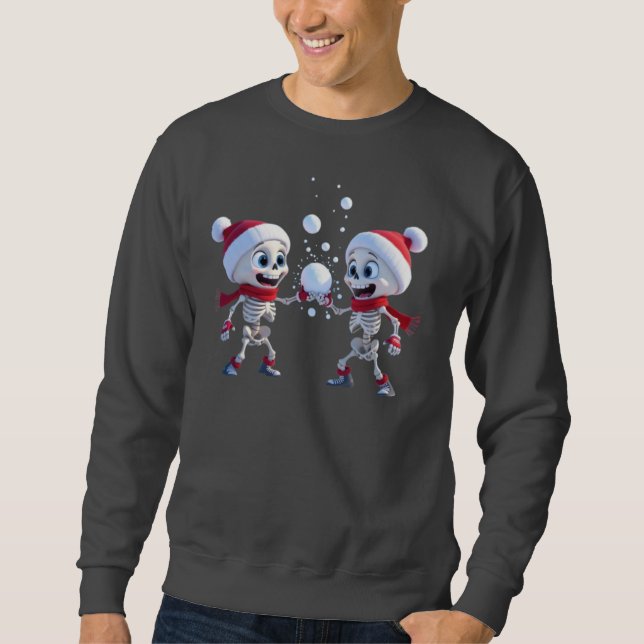 Moletom Funny Santa Skeletons Having a Snowball Fight  (Frente)