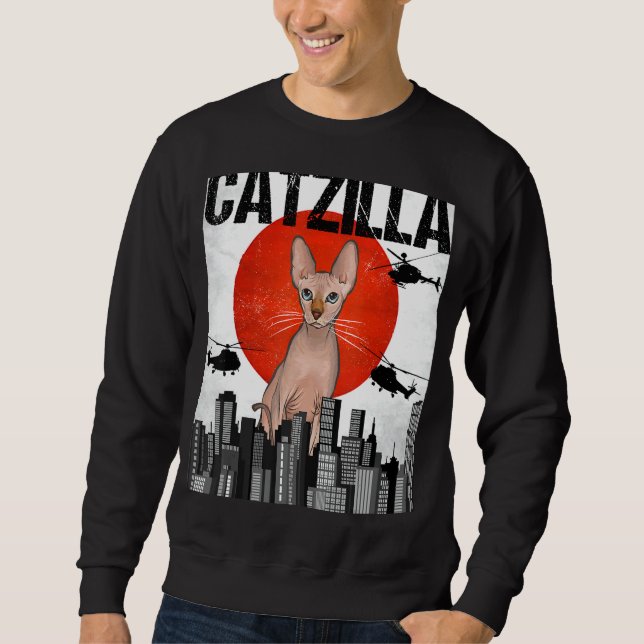 Moletom Funny Vintage Japonês Catzilla Sphynx Cat (Frente)