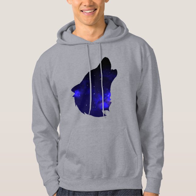 Moletom Galaxy Howling Wolf Silhouette Night Sky com Star (Frente)