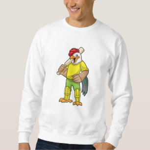 Moletom Galo como Batsman e morcego de críquete
