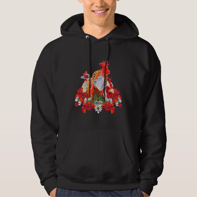Moletom Galo Floral Clucker de Flor de Frango (Frente)