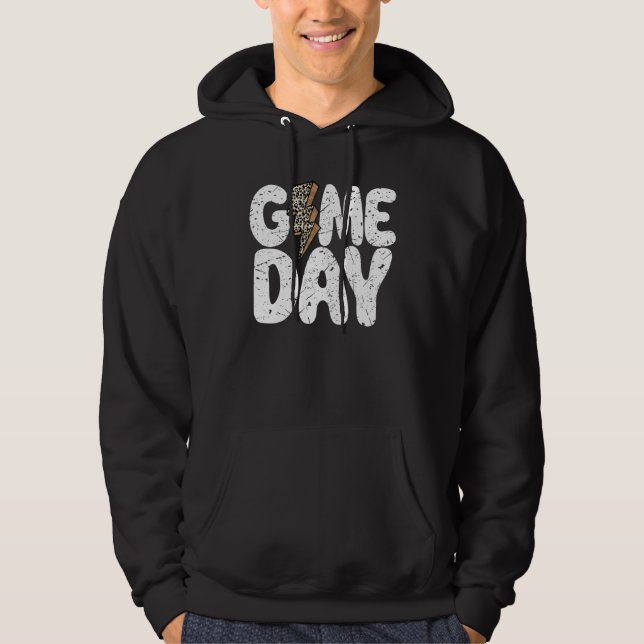 Moletom Game Day Leopard Print Lightning Bolt Football Spo (Frente)