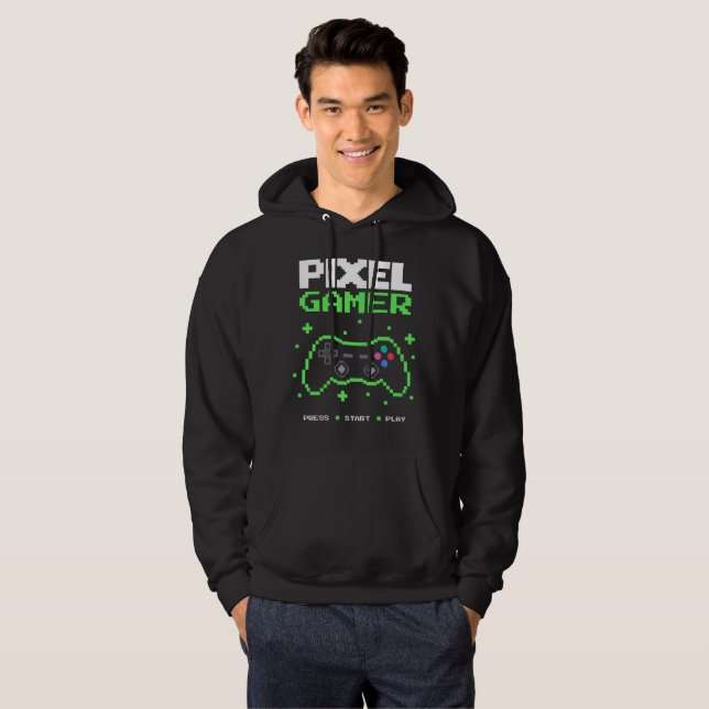 Moletom Gamer de Pixel Art – Pressione Iniciar Jogar (Frente Completa)