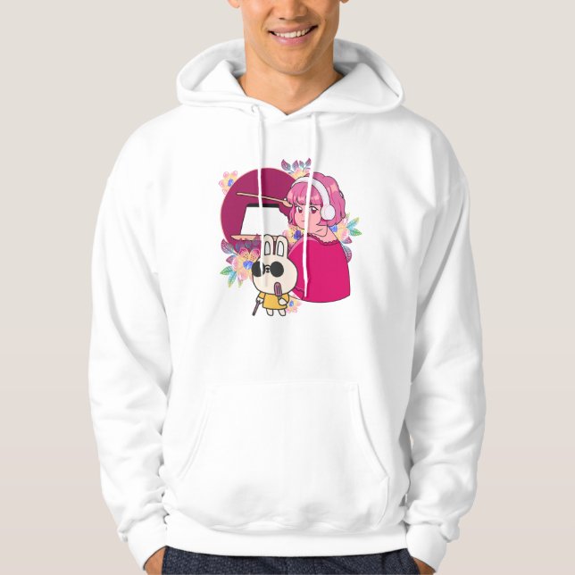 Moletom Garota de Mangá com Fones de Ouvido e Coelho Cego (Frente)