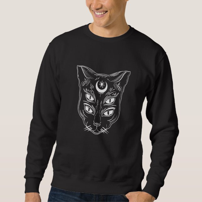 Moletom Gata Preta Wicca Lua Pagã Oculta Gótica Bruxa Ha (Frente)