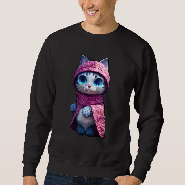 Moletom Gatinha de Inverno   Gato Quente   Casaco e Cachec (Frente)
