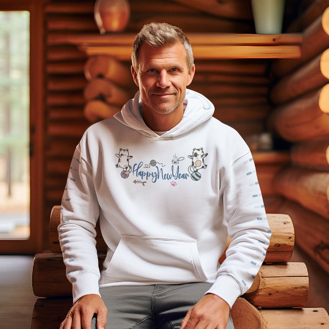 Moletom Gatinhos felizes anos novos (Happy New Year Between Kittens Balanced On A Yarn Hoodie)