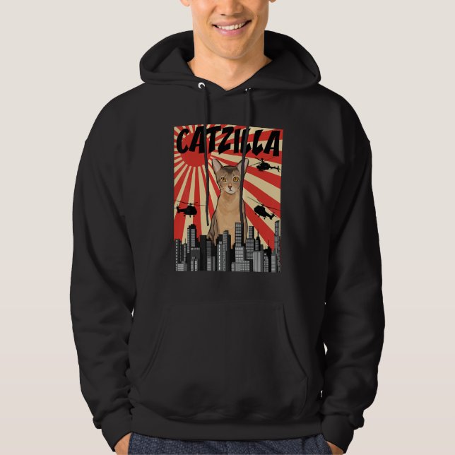 Moletom Gato Abissino de Catzilla Japonês, Retro Engraçado (Frente)