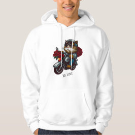 Moletom Gato cavalgando rosas vermelhas de motocicletas fl