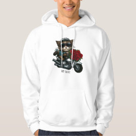 Moletom Gato cavalgando rosas vermelhas de motocicletas fl