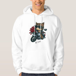 Moletom Gato cavalgando rosas vermelhas de motocicletas fl