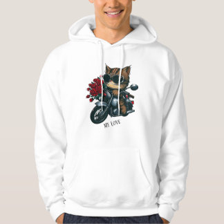 Moletom Gato cavalgando rosas vermelhas de motocicletas fl