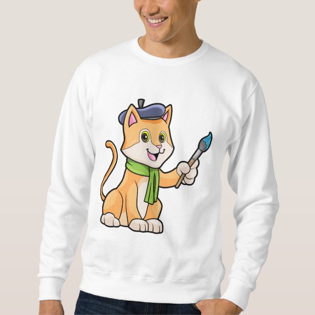 Moletom Gato como Pintor com Pincel e Escarpo (Frente)