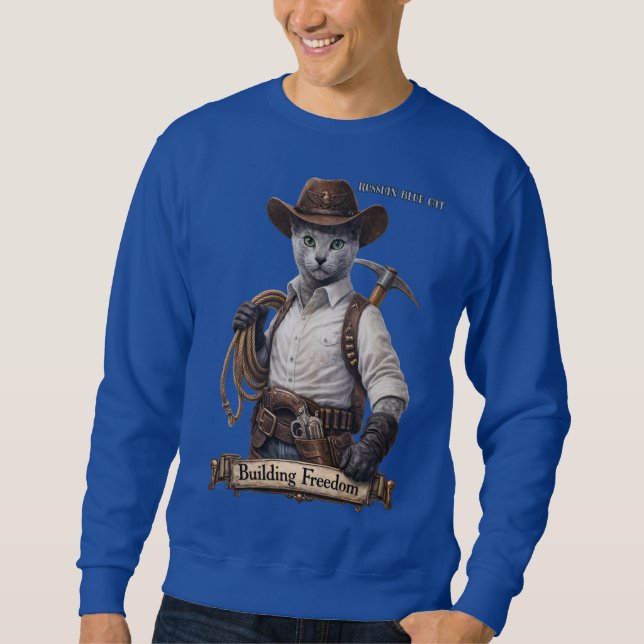 Moletom Gato Cowboy Russian Blue – Construindo Liberdade (Frente)