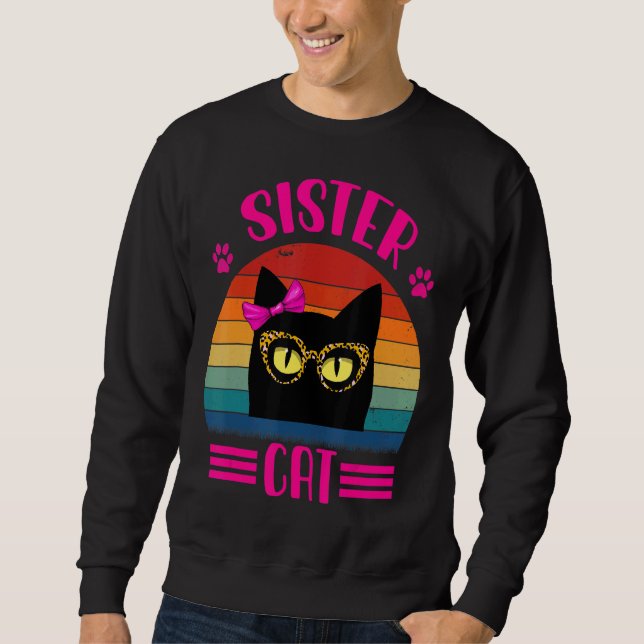 Moletom Gato De Irmã Bonita Com Óculos-Leopardo Retro (Frente)