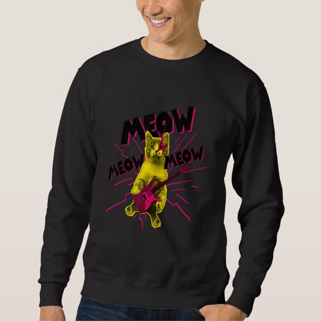 Moletom Gato De Metal Engraçado Tocando Violão (Frente)