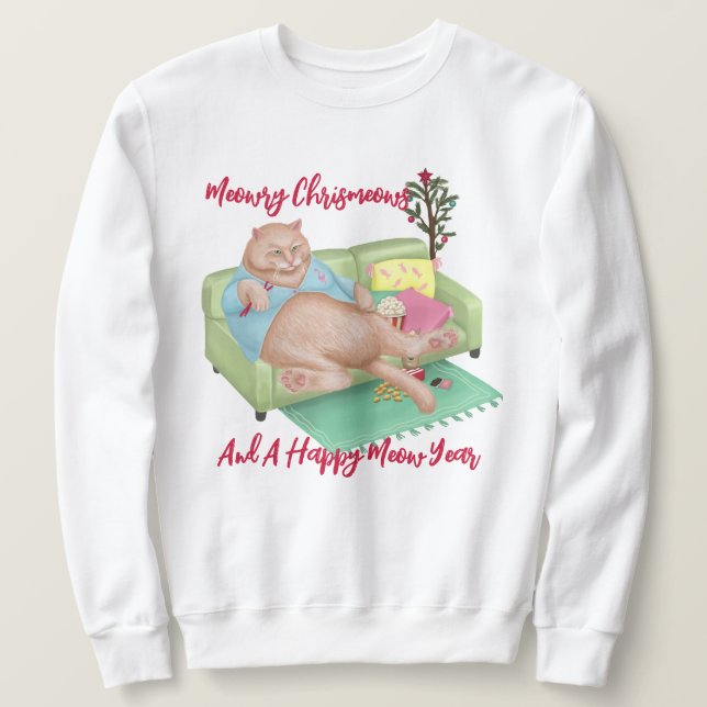 Moletom Gato de Natal - Camisola Suave de Natal (Frente do Design)