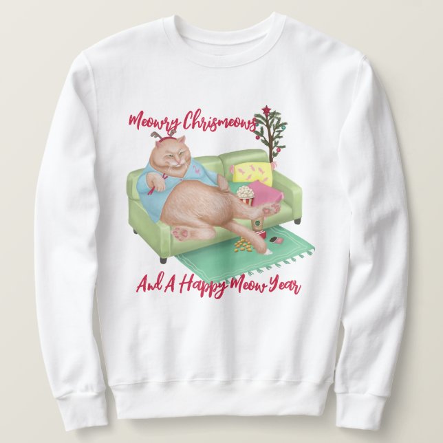 Moletom Gato de Natal - Camisola Suave de Natal (Frente do Design)