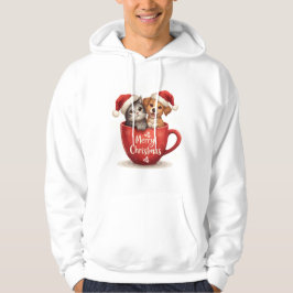 Moletom Gato e Cachorro Feliz Natal em Capuz de Caneca Pet