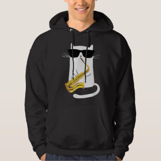 Moletom Gato Engraçado Vestindo Óculos Solares Jogando Sax