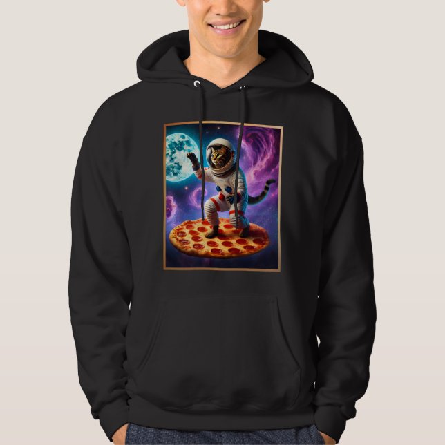 Moletom Gato Engraçado Voando Uma Pizza Astronauta Espaço  (Frente)