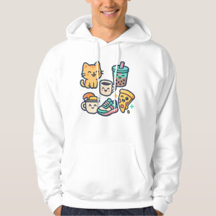 Moletom Gato Kawaii, Pizza, Chá e Café - Divertido