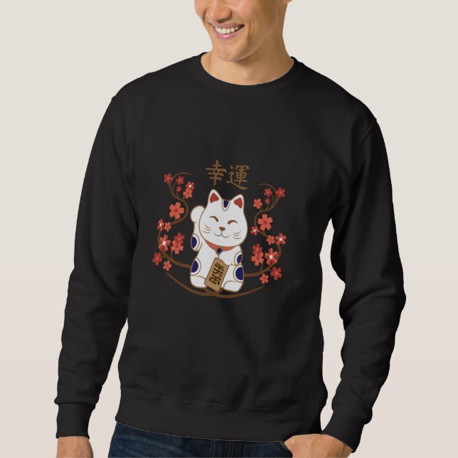 Moletom Gato maneki-neko com boa sorte kanji (Frente)