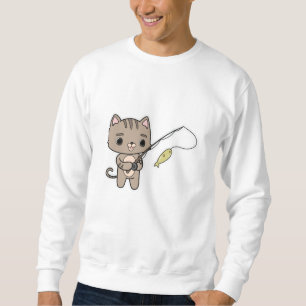 Moletom Gato na pesca com vara de pesca