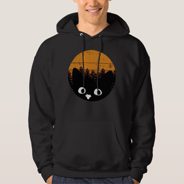 Moletom Gato Negro Funny Vintage Cat Retro Design (Frente)