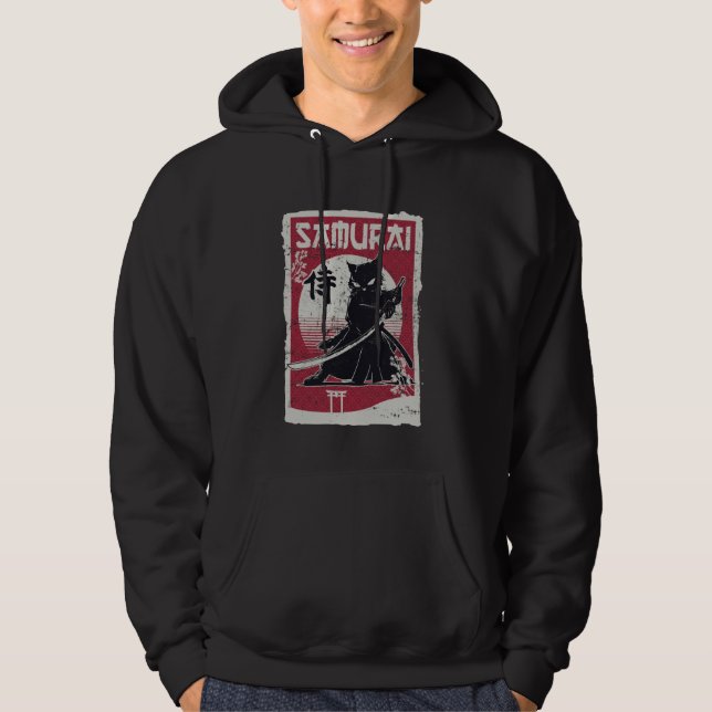Moletom Gato Ninja Samurai Arte Japonês Antigo Bloco de Ma (Frente)