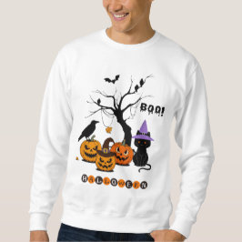 Moletom Gato Preto de Halloween Fofo com Abóboras