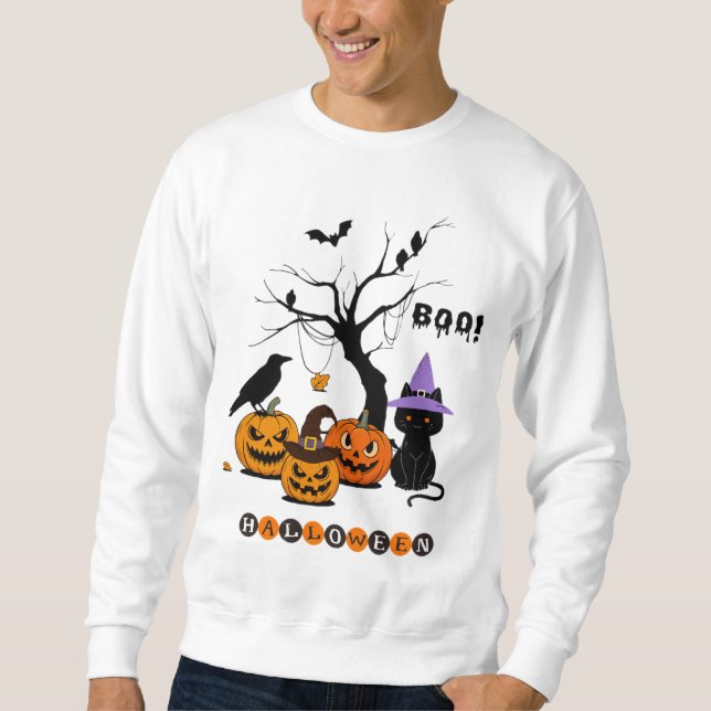 Moletom Gato Preto de Halloween Fofo com Abóboras (Frente)