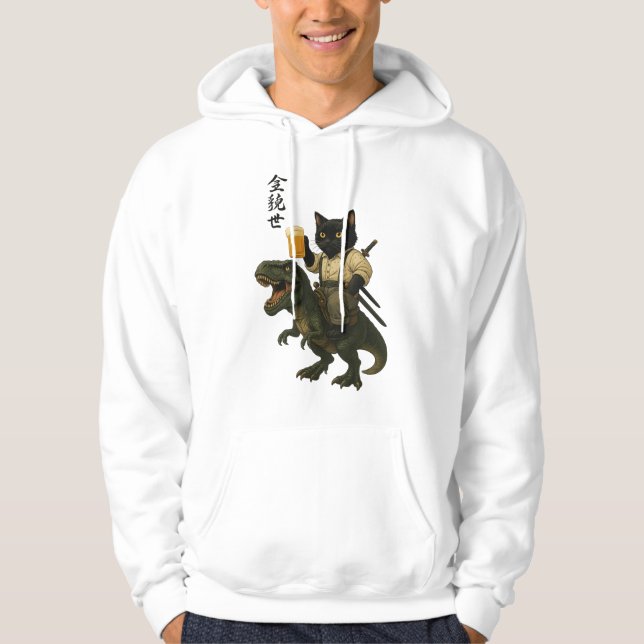 Moletom Gato Samurai com Cerveja & T-Rex | Arte Japonesa R (Frente)