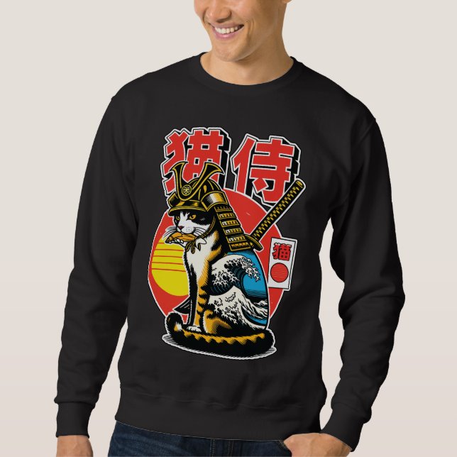Moletom Gato Samurai Guerreiro – Tatuagem Ousada de Onda J (Frente)