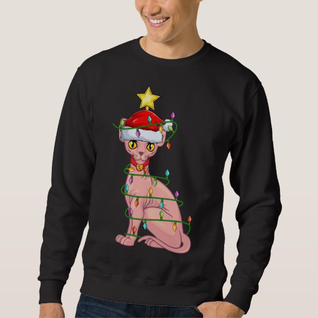 Moletom Gato Sphynx Cat Lighting Xmas Tree Matando Sphynx  (Frente)