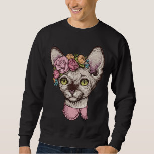 Moletom Gato Sphynx Fofo Com Coroa de Flores Gato Sphynx S