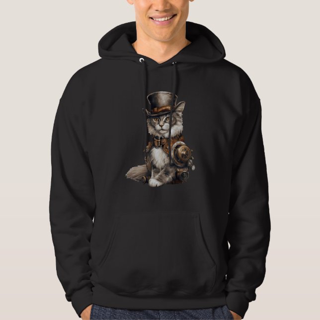Moletom Gato Steampunk Com Chapéu Design Gráfico Gato Fant (Frente)
