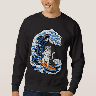 Moletom Gato Surfista na Onda Azul Épica – Oceano de Desen