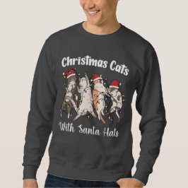 Moletom Gatos de Natal com Chapéus de Papai Noel Fofos e D