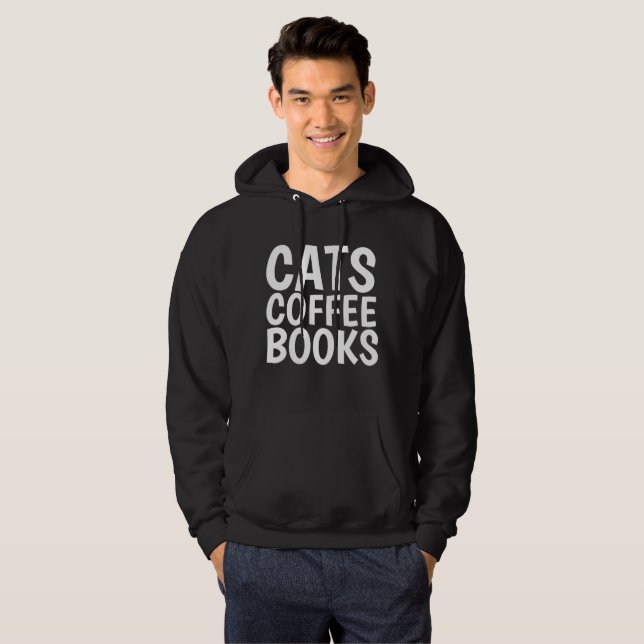 Moletom GATOS LIVROS DE CAFÉ T-shirts engraçadas e capuzes (Frente Completa)