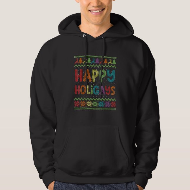 Moletom Gay Christmas Funny LGBT Happy Holigays Rainbow Pa (Frente)
