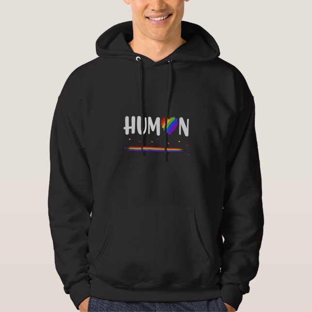 Moletom Gay Lesbian Flag Pride Rainbow with Quote HUMAN (Frente)