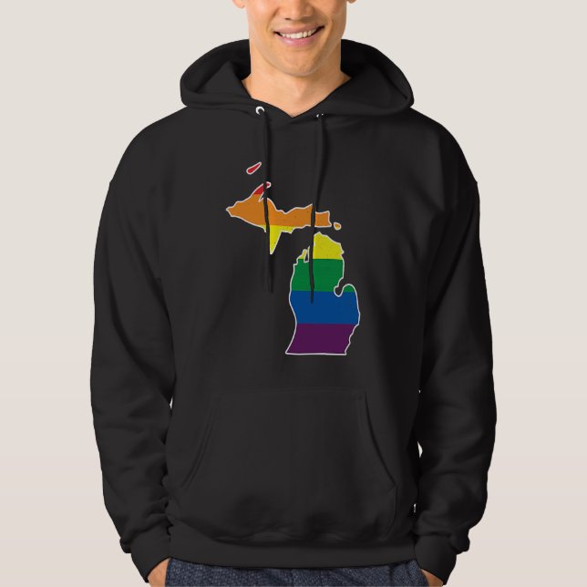 Moletom Gay Pride Flag  Michigan State Map  Rainbow Stripe (Frente)