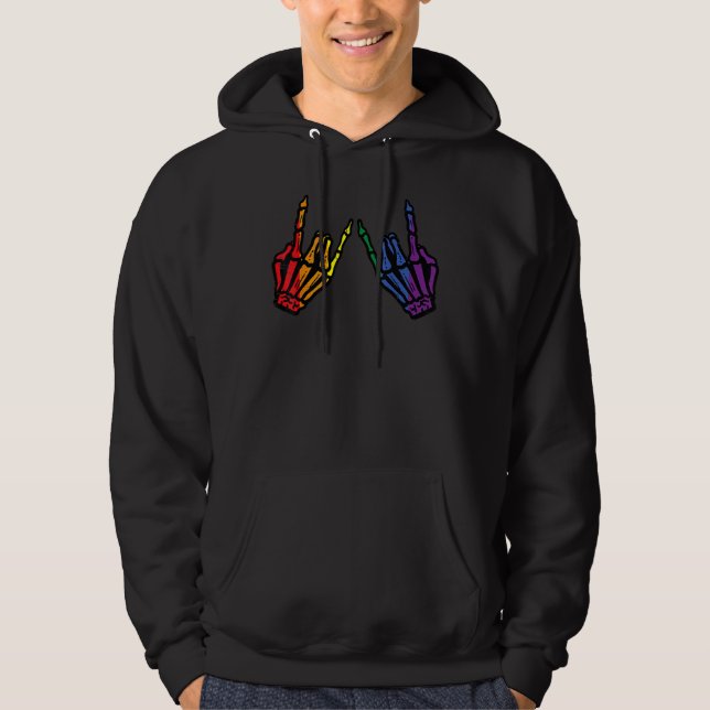 Moletom Gay Rocker Skeleton Hands Rainbow Pride Lgbt Rock  (Frente)