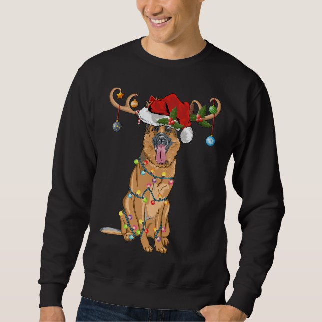 Moletom German shepherd de Reindeer Santa Hat Engraçado Na (Frente)