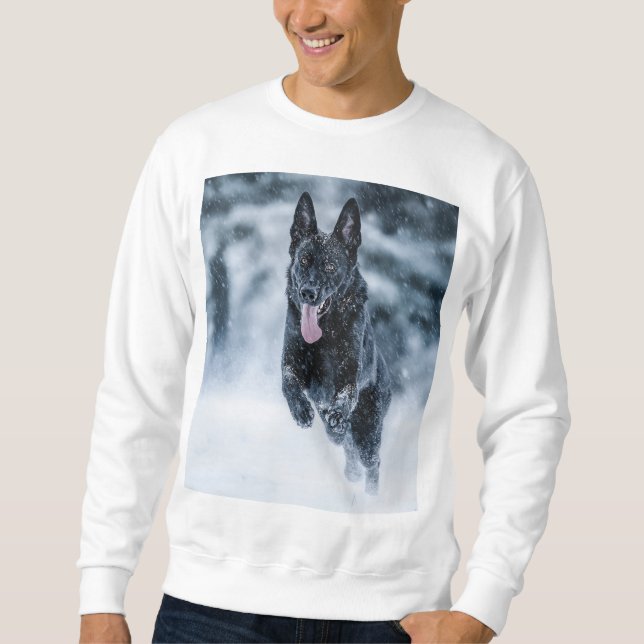 Moletom German shepherd preto no Cobrir da escova de neve (Frente)